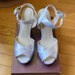 White Satin Wedge. 3.75” heel.